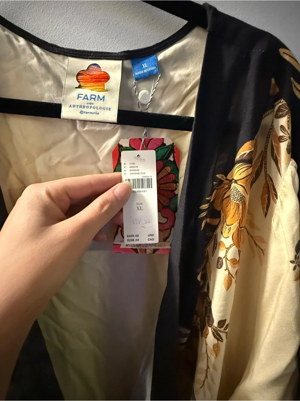 Anthropologie Farm Rio Cream and Black Floral Wrap High-Low Dress - Picture 3 of 5